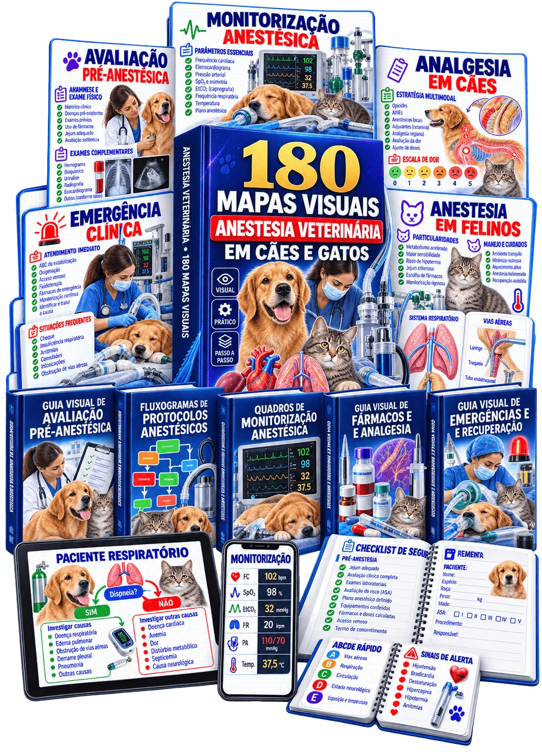 180 Mapas Visuais de Vacinação, Sedação e Anestesia Veterinária